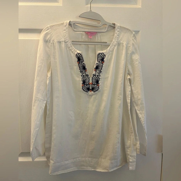 ! Lilly Pulitzer Blue Land and Sea Embroidered Thandie Tunic - Picture 2 of 5